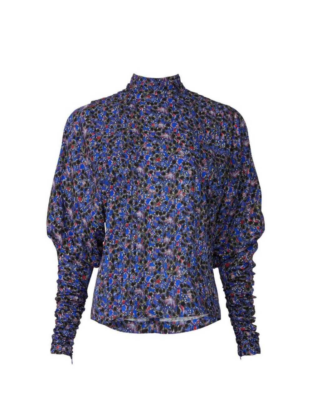 Hunter Bell Isabel Mock Neck Blouse Terrazzo Leopard Blue Size XS